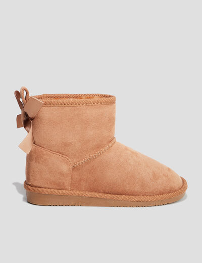 Bottines fourrées noeud effet satin camel fille