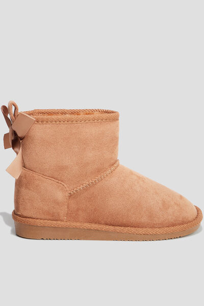 Bottines fourr&eacute;es noeud effet satin camel fille