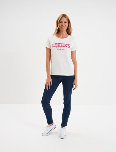 T-shirt col rond manches courtes blanc femme