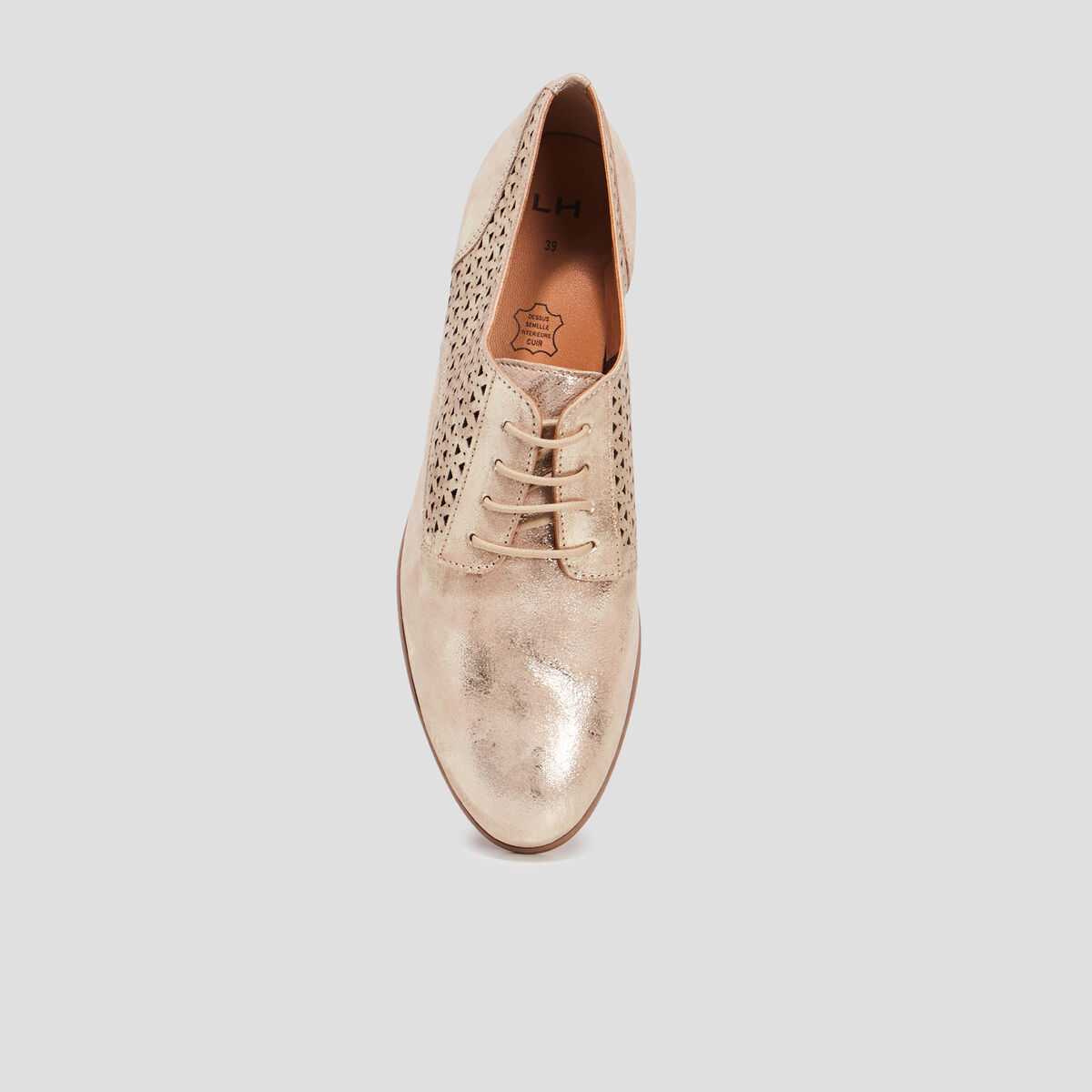 Derbies perforées en cuir jaune or femme