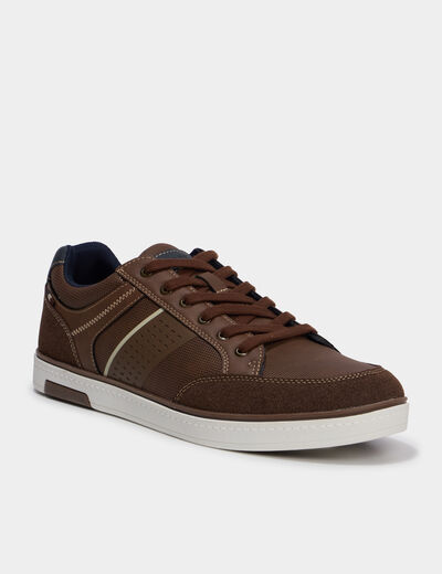 Tennis basses &agrave; lacets marron homme