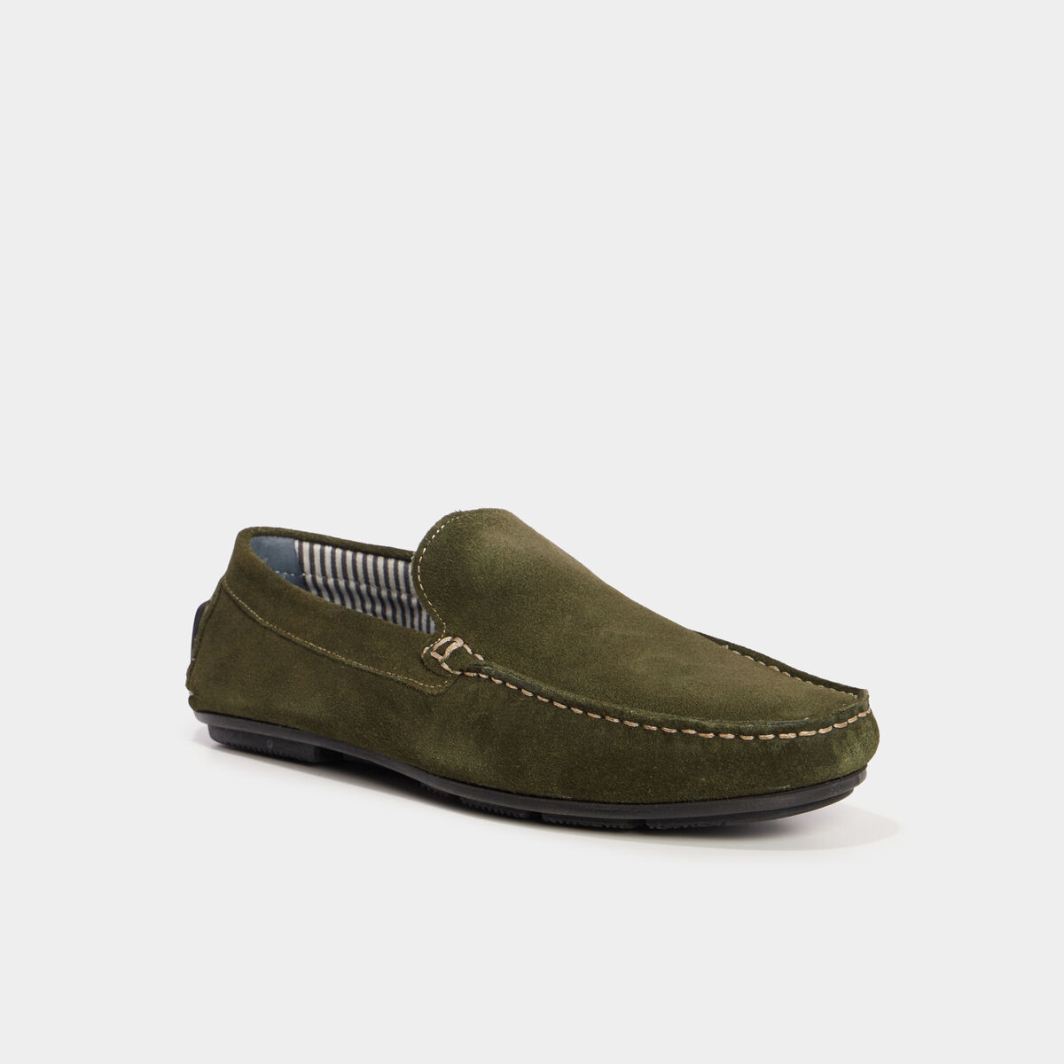 Mocassins en cuir vert kaki homme