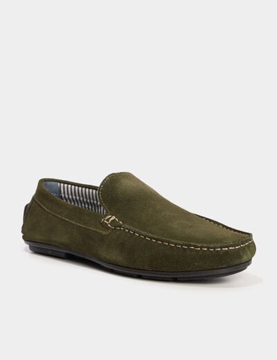 Mocassins en cuir vert kaki homme