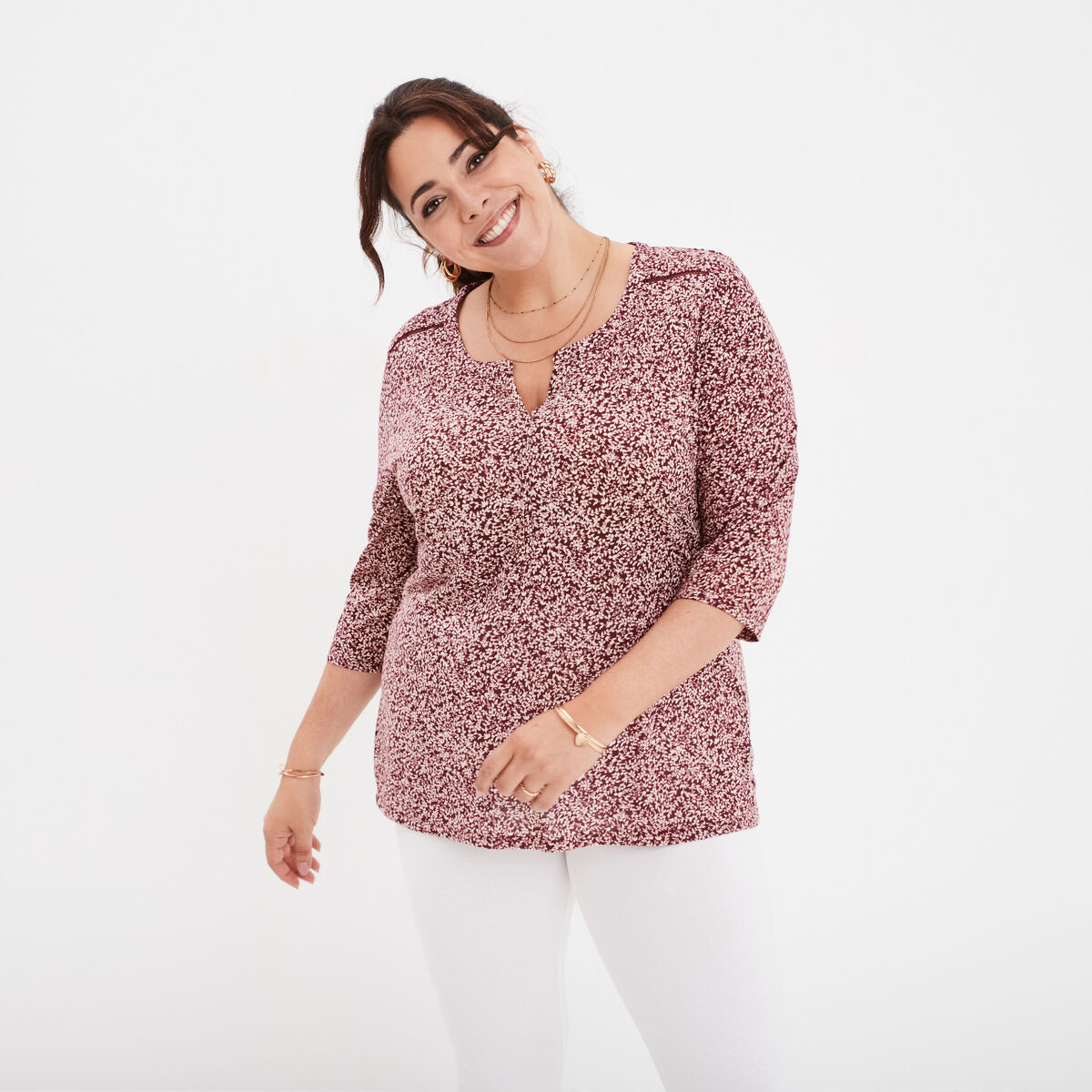 T-shirt manches 3/4 bordeaux femme grande taille