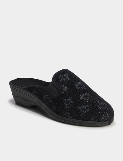 Chaussons mules compensés noir femme