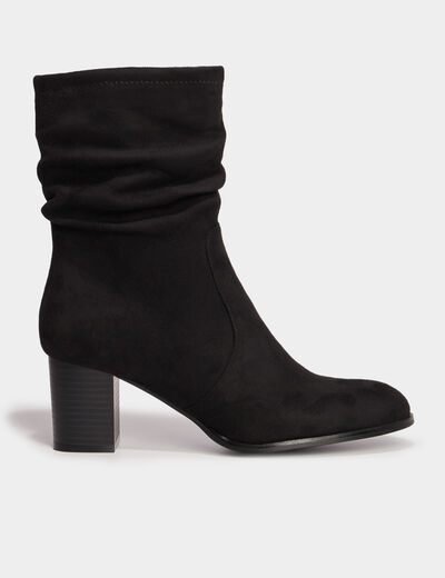 Bottines plissées aspect daim à talons noir femme