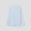 Chemise manches longues col mao bleu clair femme