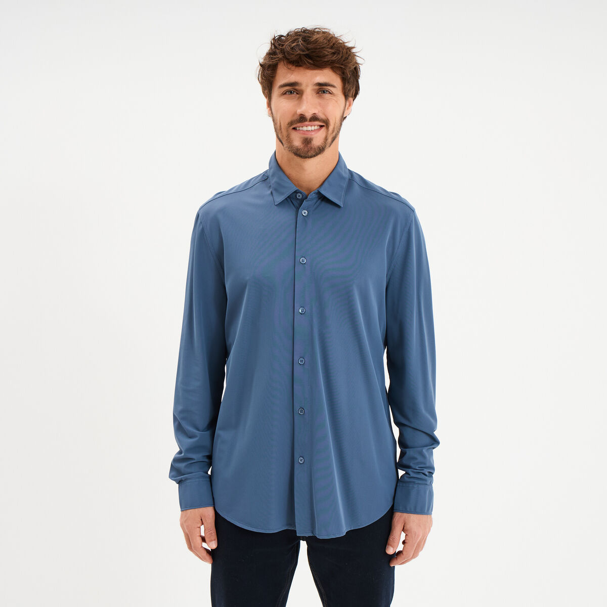 Chemise manches longues stretch bleu gris homme