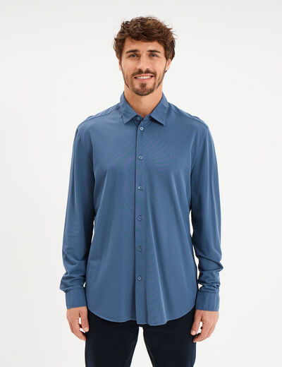 Chemise manches longues stretch bleu gris homme