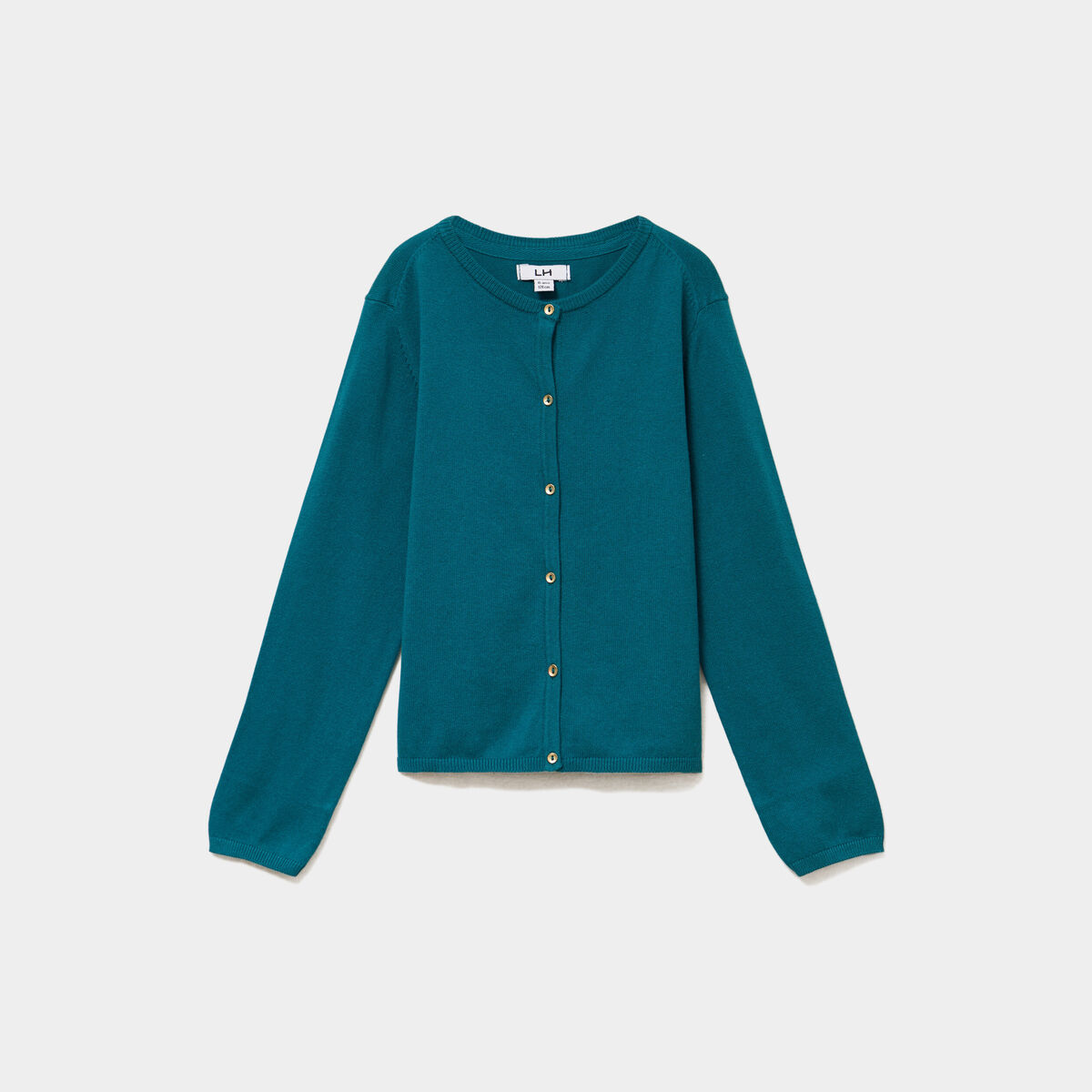Gilet boutonn&eacute; coton m&eacute;lang&eacute; vert fonc&eacute; fille