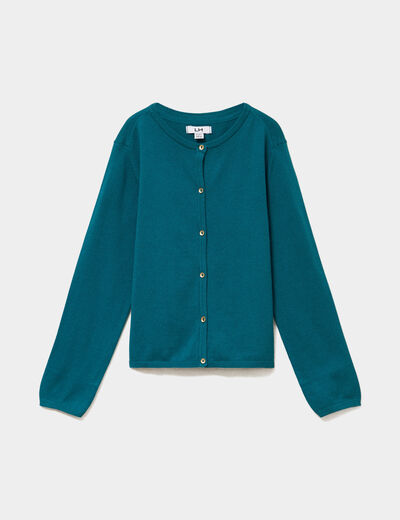 Gilet boutonn&eacute; coton m&eacute;lang&eacute; vert fonc&eacute; fille