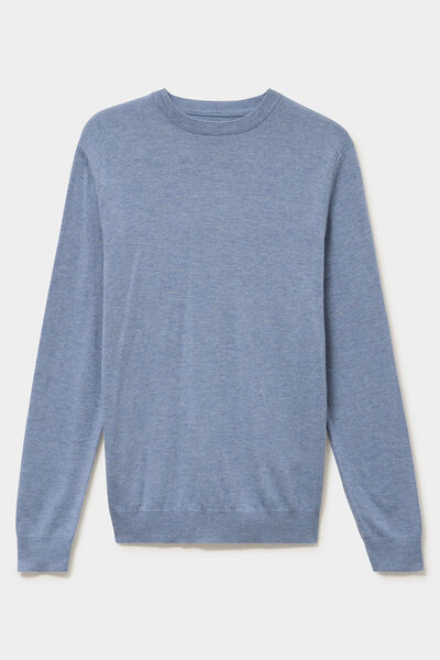 Pull col rond manches longues bleu gris homme