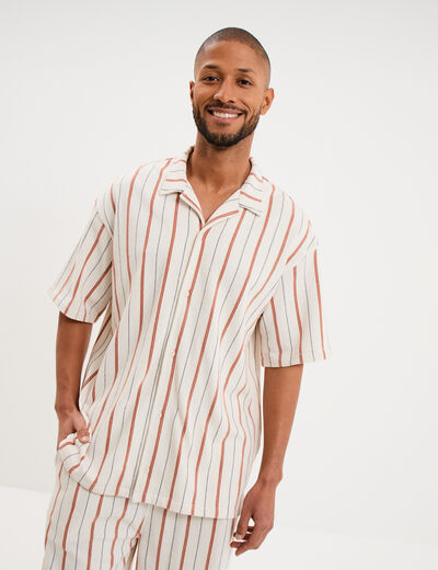 Chemise droite col cubain coton blanc homme