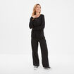 Pull col rond manches longues noir femme