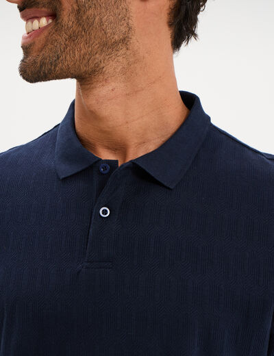 Polo textur&eacute; manches courtes bleu marine homme