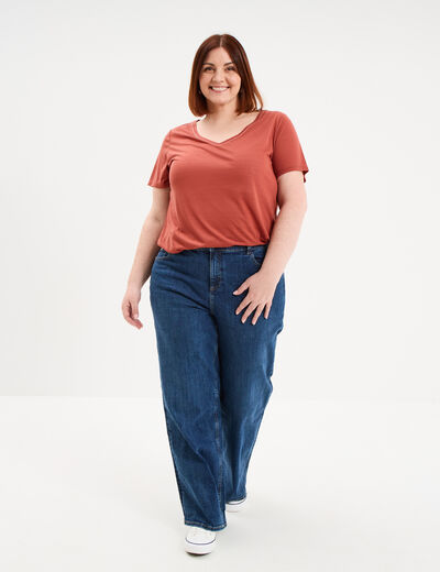 T-shirt manches courtes col V vieux rose femme grande taille