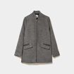 Manteau mi-long cintr&eacute; zipp&eacute; col montant gris fonc&eacute; femme