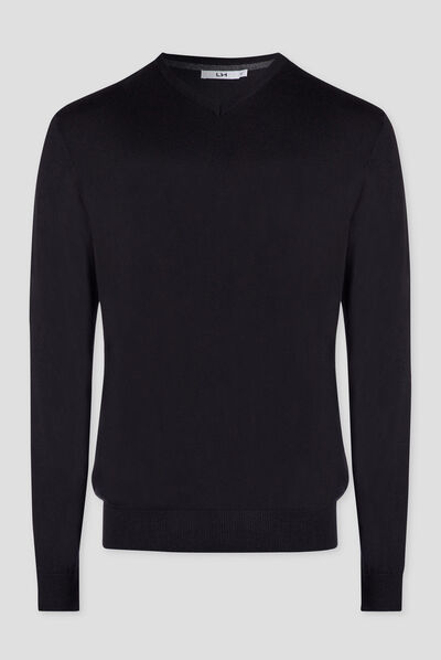 Pull avec col en V noir homme