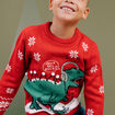 Pull No&euml;l col rond sequins et broderie rouge gar&ccedil;on