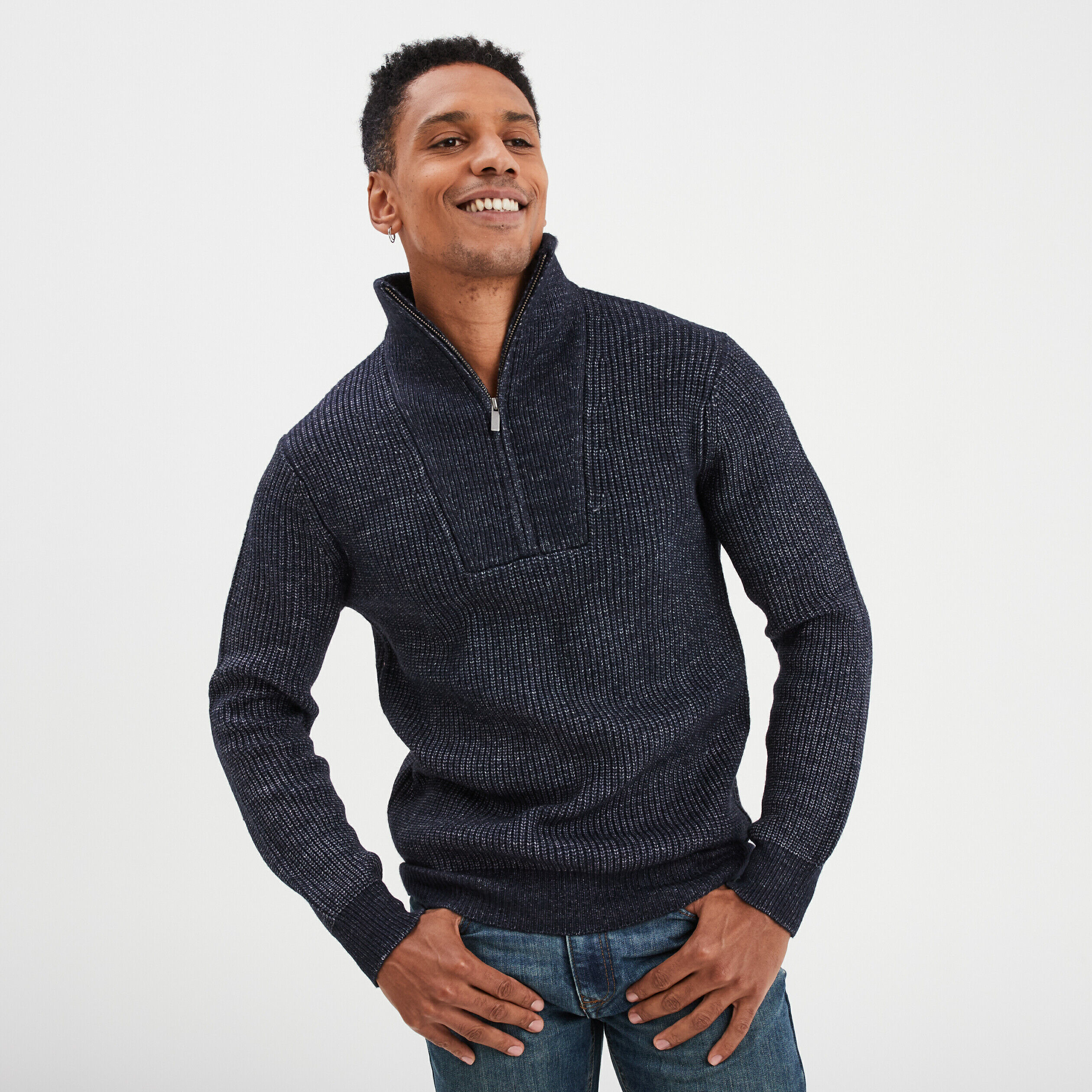 Pull avec col camionneur côtelé bleu foncé homme LH