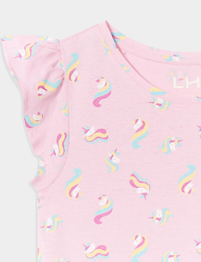 Robe courte évasée à volants rose pastel fille