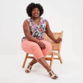 Blouse sans manches col en V ecru femme grande taille
