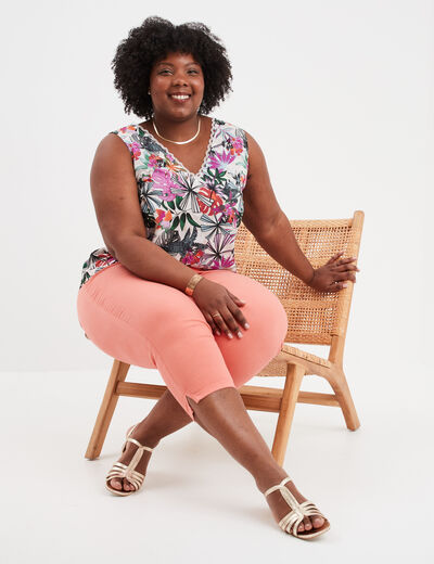 Blouse sans manches col en V ecru femme grande taille