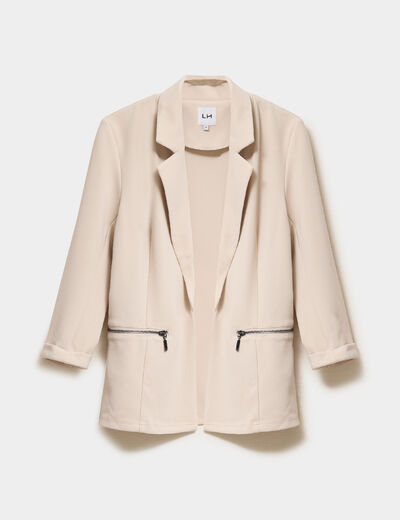 Veste blazer cintr&eacute; manches 3/4 beige femme