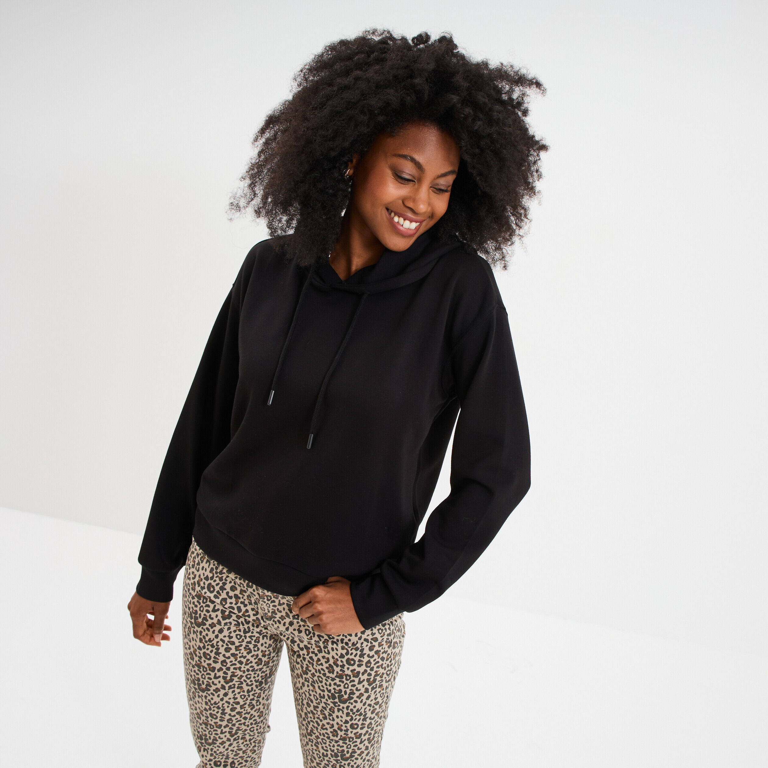 Sweat hoodie manches longues à capuche noir femme LH