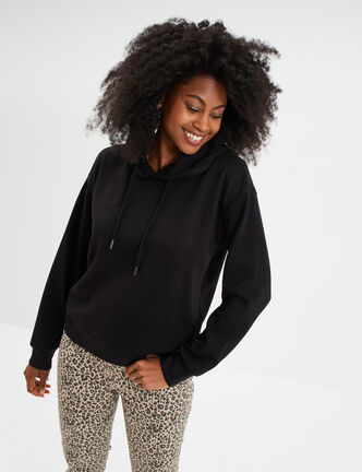Sweat hoodie manches longues à capuche noir femme