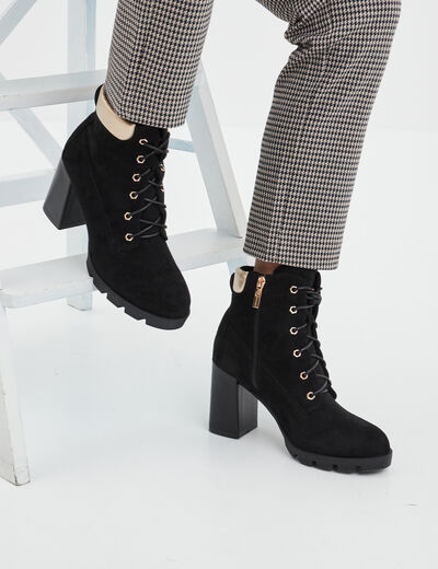 Bottines à talons à lacets noir femme