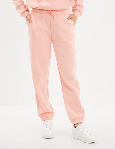 Pantalon jogging droit molleton rose poudrée femme