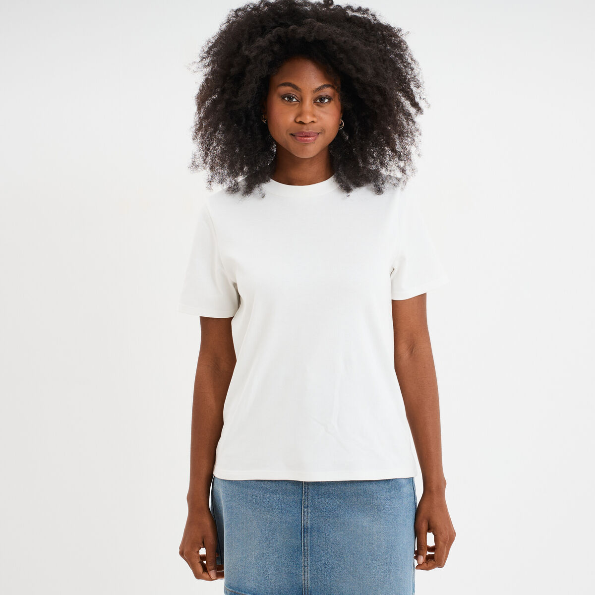 T-shirt col rond manches courtes coton blanc femme