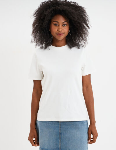 T-shirt col rond manches courtes coton blanc femme