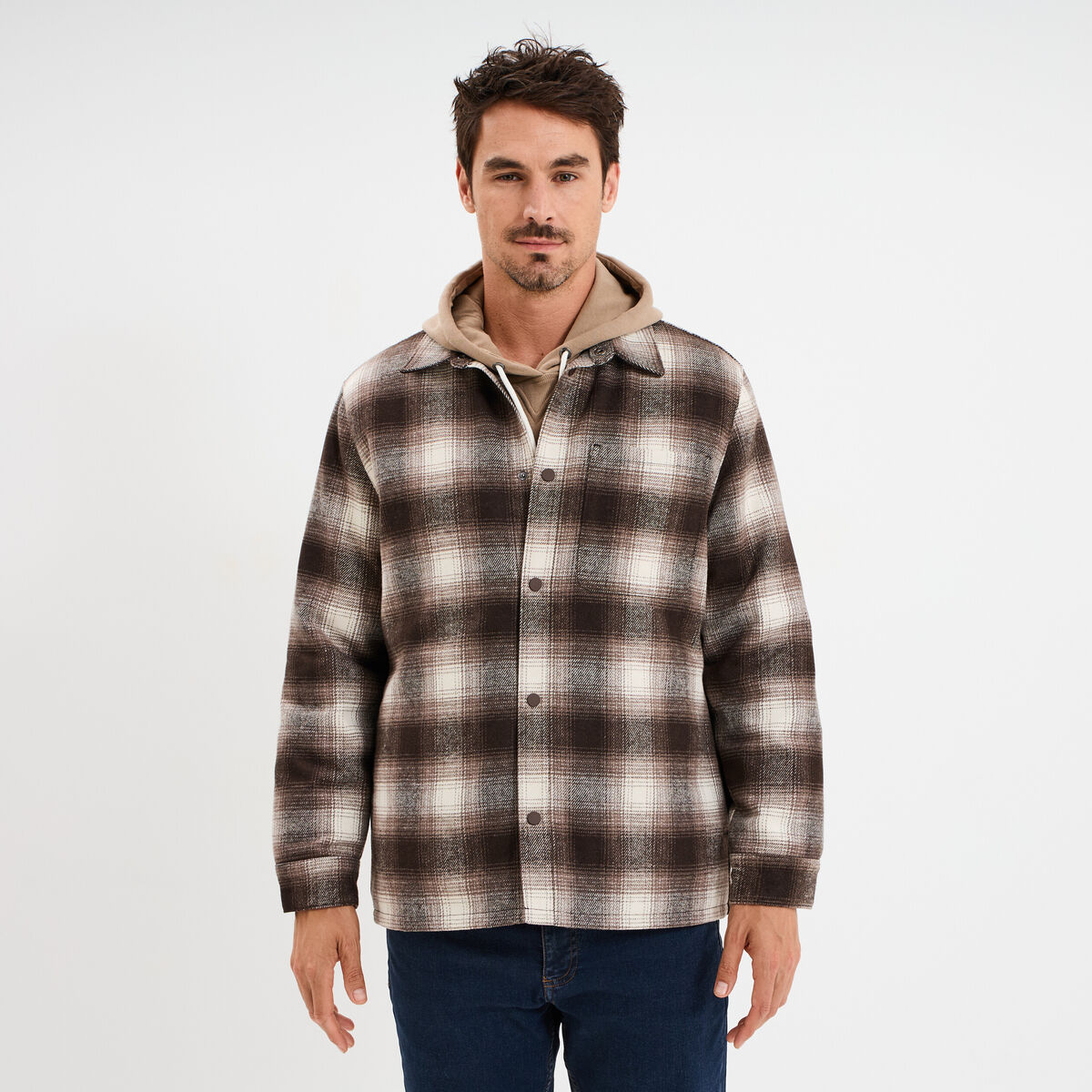 Surchemise 1 poche manches longues taupe homme