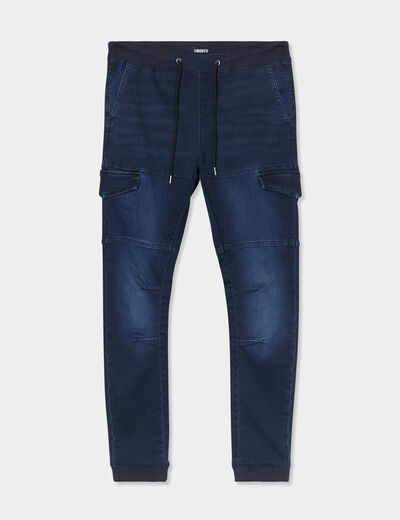 Pantalon skinny stretch 2 poches côtés denim blue black homme