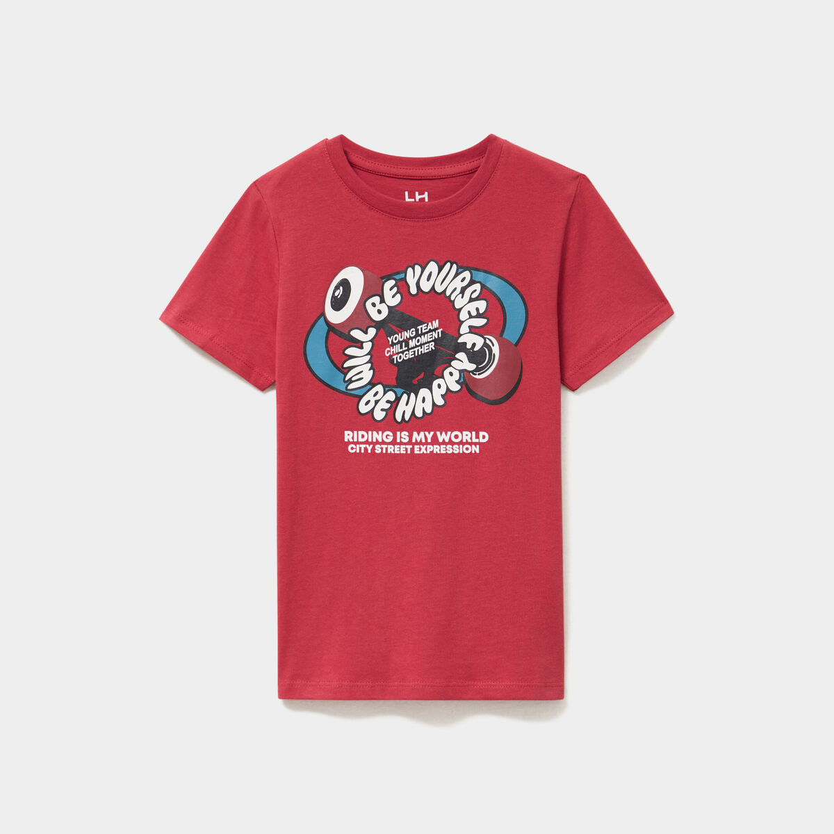 T-shirt col rond manches courtes coton rouge fonc&eacute; gar&ccedil;on
