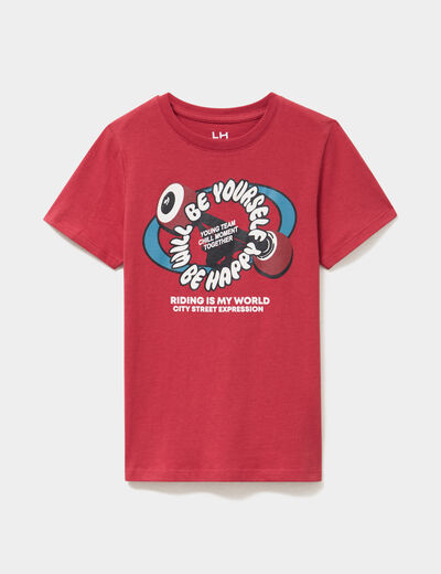 T-shirt col rond manches courtes coton rouge fonc&eacute; gar&ccedil;on