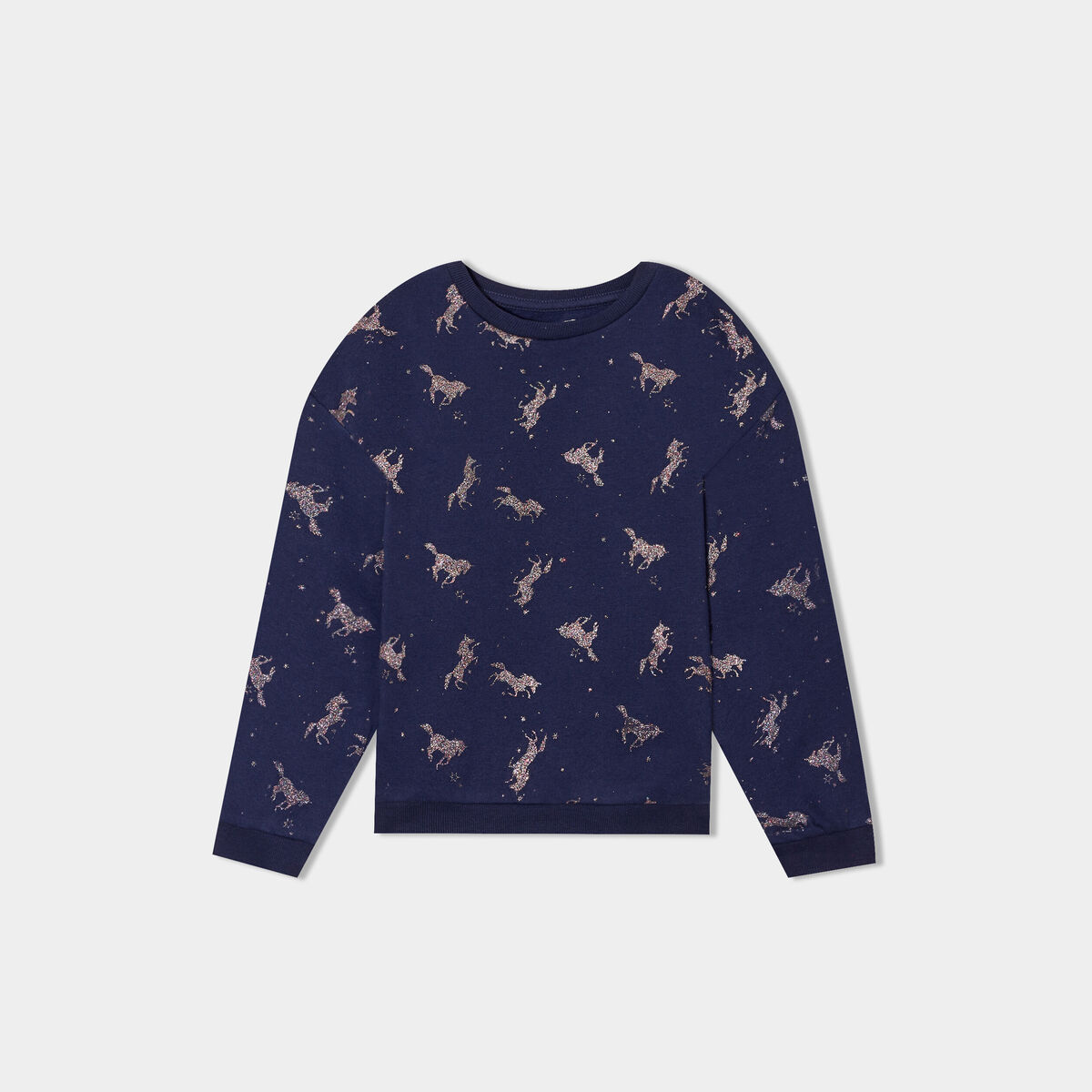 Sweat col rond manches longues bleu marine fille
