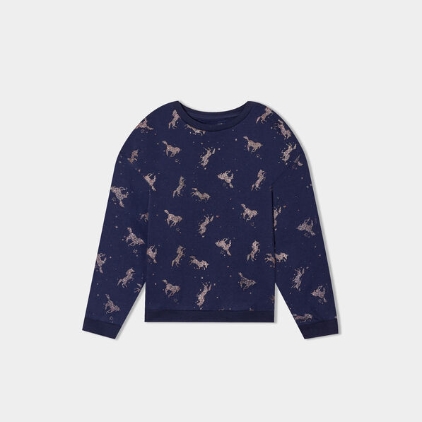 Sweat col rond manches longues bleu marine fille