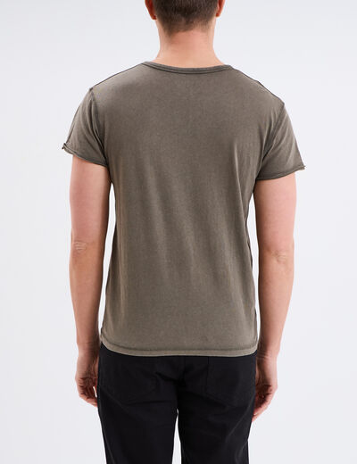 T-shirt col tunisien manches courtes vert kaki homme