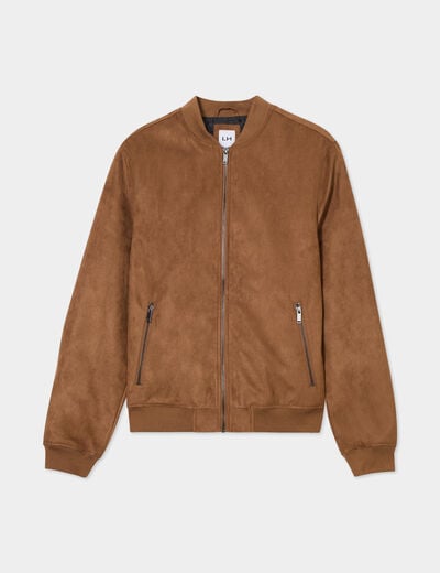 Blouson bomber suédine zippé et doublé camel homme