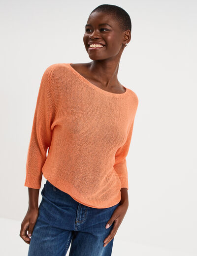 Pull manches longues orange corail femme