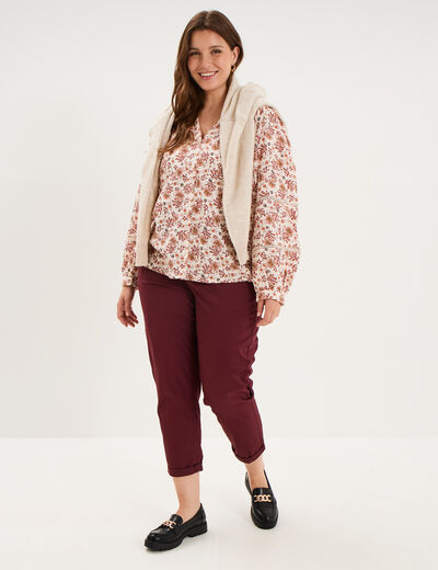 Blouse droite manches longues coton ecru femme grande taille