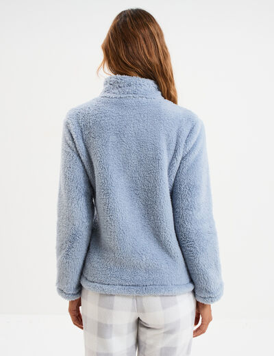 Veste effet polaire col montant bleu gris femme