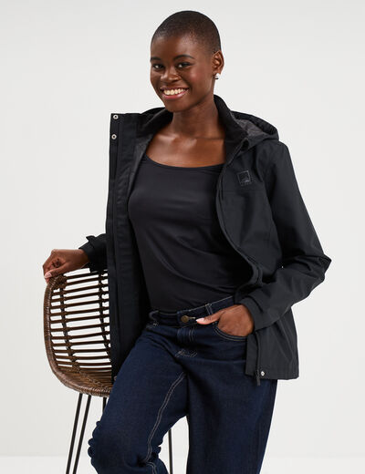 Coupe-vent imperm&eacute;able &agrave; capuche noir femme