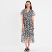 Robe longue évasée col cache-coeur noir femme