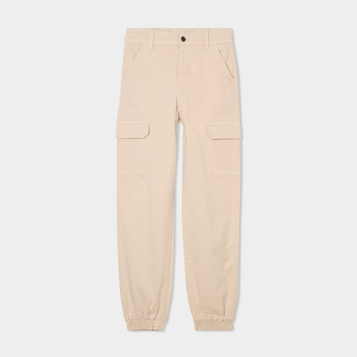 Pantalon cargo taille haute ajustable beige femme