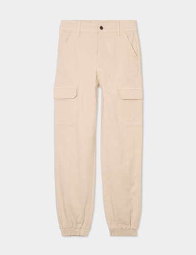 Pantalon cargo taille haute ajustable beige femme