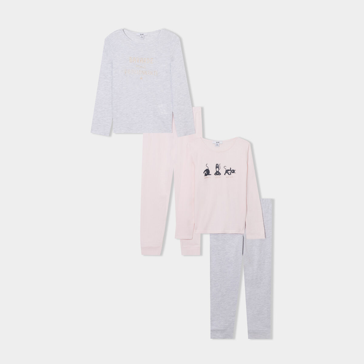 Lot 2 ensembles pyjamas pantalons coton rose poudrée fille